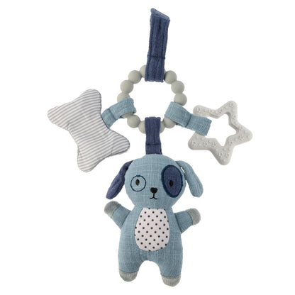Stephen Joseph, Travel Toy for Stroller, Rattle and Teether Car Seat or Activity Gym, Features Gentle Rattle, Heart and Star Rings with Crinkle Shape, Puppy