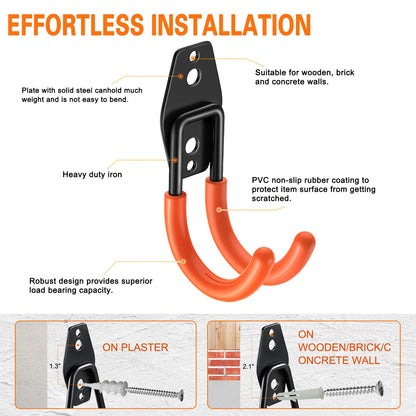 HUPBIPY Heavy Duty Garage Hooks 6 Pack, J Shaped Hanger, Wall Mounted Storage System, Power and Garden Tool Organizer, for Hanging Ladders, Bikes Tires, Hose, Bulk Items