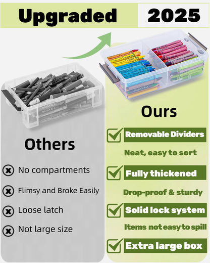 GEOPHIA 6 Pack Extra Large Pencil Box with Removable Divider, Thickened Pencil Case Bulk, Clear Crayon Marker Organizer Stackable Plastic Small Storage Containers for Pen Craft School Supplies(Grey)