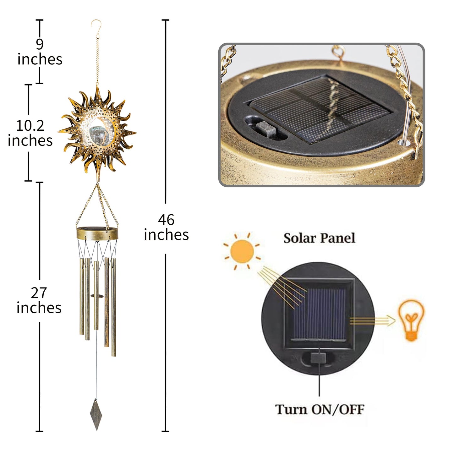 Yonxuleo Sun Solar Wind Chimes for Outside Lights Prefert Gifts for Mom Wife Unique Crackle Glass LED Warm Light Outdoor Hanging Decor Windchimes for Garden Yard Patio Christmas Birthday Mothers Day
