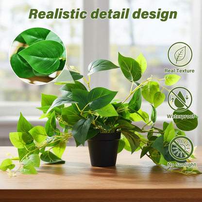 Tiita 1 Pack Fake Plants Artificial Scindapsus Aureus in Pots, Realistic Fake Greenery Potted Plants for Home Office Desk Window Sill Bathroom Bedroom Outdoor Indoor