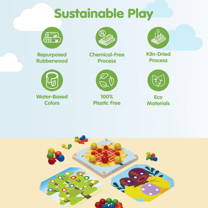 PlanToys® Creative Peg Board Wooden Toy for Kids Ages 3+ | Montessori Educational Game for Imagination, Fine Motor Skills & Coordination | Eco-Friendly Learning Set