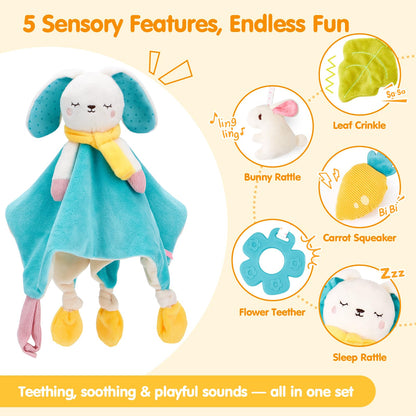 hahaland Baby Lovey Security Blanket, Plush Hanging Sensory Toy with Teether, Rattle & Crinkle for Infant 0-3-6-12 Months, Christmas Set for Boys Girls Snuggle & Play