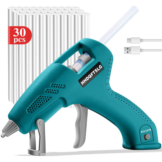 HHDQFTSLG Cordless Hot Glue Gun, Fast Preheating with 2600mAh Type-C Rechargeable Hot Melt Glue Gun, 30 Premium Glue Sticks, Mini Glue Gun Ideal for Crafts, DIY Gift, Repairs(20w)