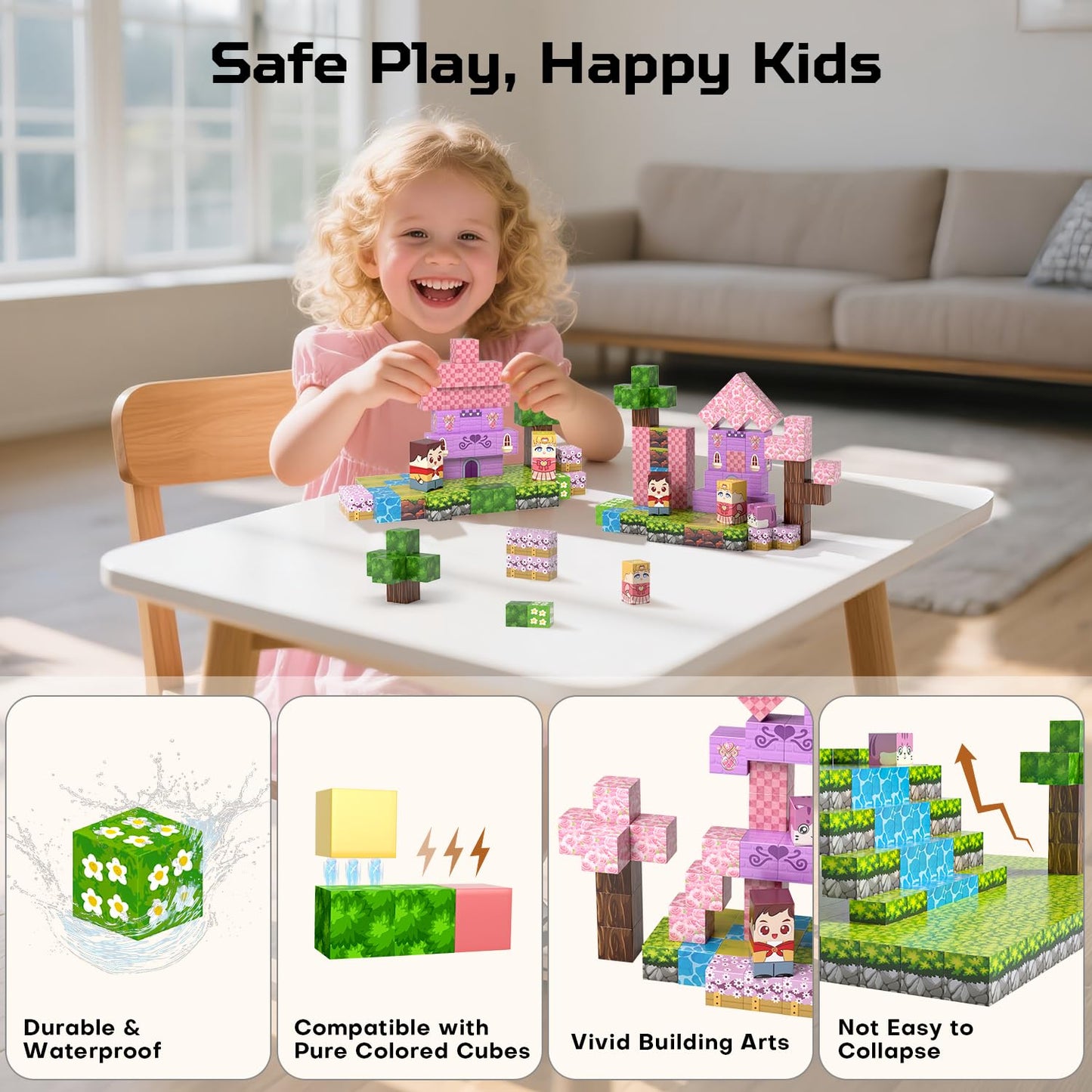 Kryzomat 100PCS Magnetic Blocks, Magnetic Building Blocks for Kids Age 4-8, Pink Princess Castle Toys for Girls, STEM Sensory Birthday Gift for Kids Age 3+ Years Old
