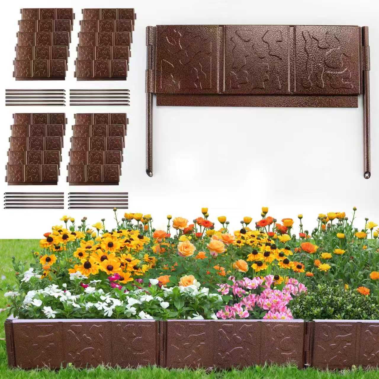 Audemar Metal Lawn Edging in 20ft(6M) Length Flexible Steel Modular Edging Garden Border 4in*1ft(10cmx30cm) Versatile Weatherproof Easy Install for Landscaping,FlowerBeds,Lawn,Patio,Pavement,Edge