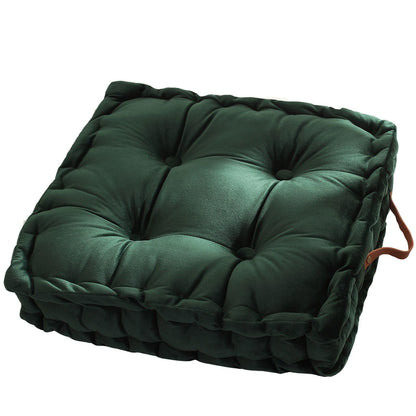 vctops Square Solid Color Velvet Seat Cushion with Handle Tufted Thicken Chair Pad Tatami Floor Pillow Cushion 16.5"x16.5"x4" Green