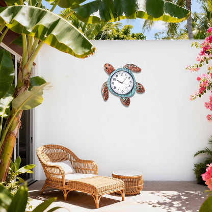 MUMTOP Turtle Outdoor Clock Waterproof, 12.6 Inch Outside Wall Clock with Thermometer Combo for Patio Pool Garden Home Decor