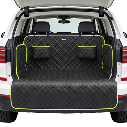 SUV Cargo Liner for Dogs, Upgraded Scratch-proof Leather 14.17" Heightened Side Flaps, 53.15" x40.55" Waterproof Non-Slip Trunk Liner with Bumper Flap, Universal Fit for SUVs Sedans Vans 3-Row SUV
