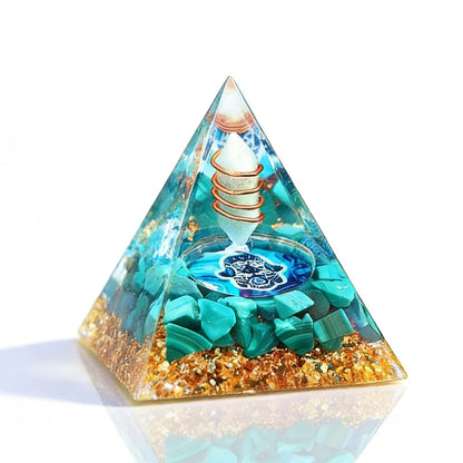 Crystal Column Orgonite Pyramid, Positive Energy Obsidian&Lapis Lazuli Orgone Crystal Healing Pyramid, for Reduce Stress, Balance Chakra,Meditation Attract Luck, Accumulate Wealth&Health (Green)