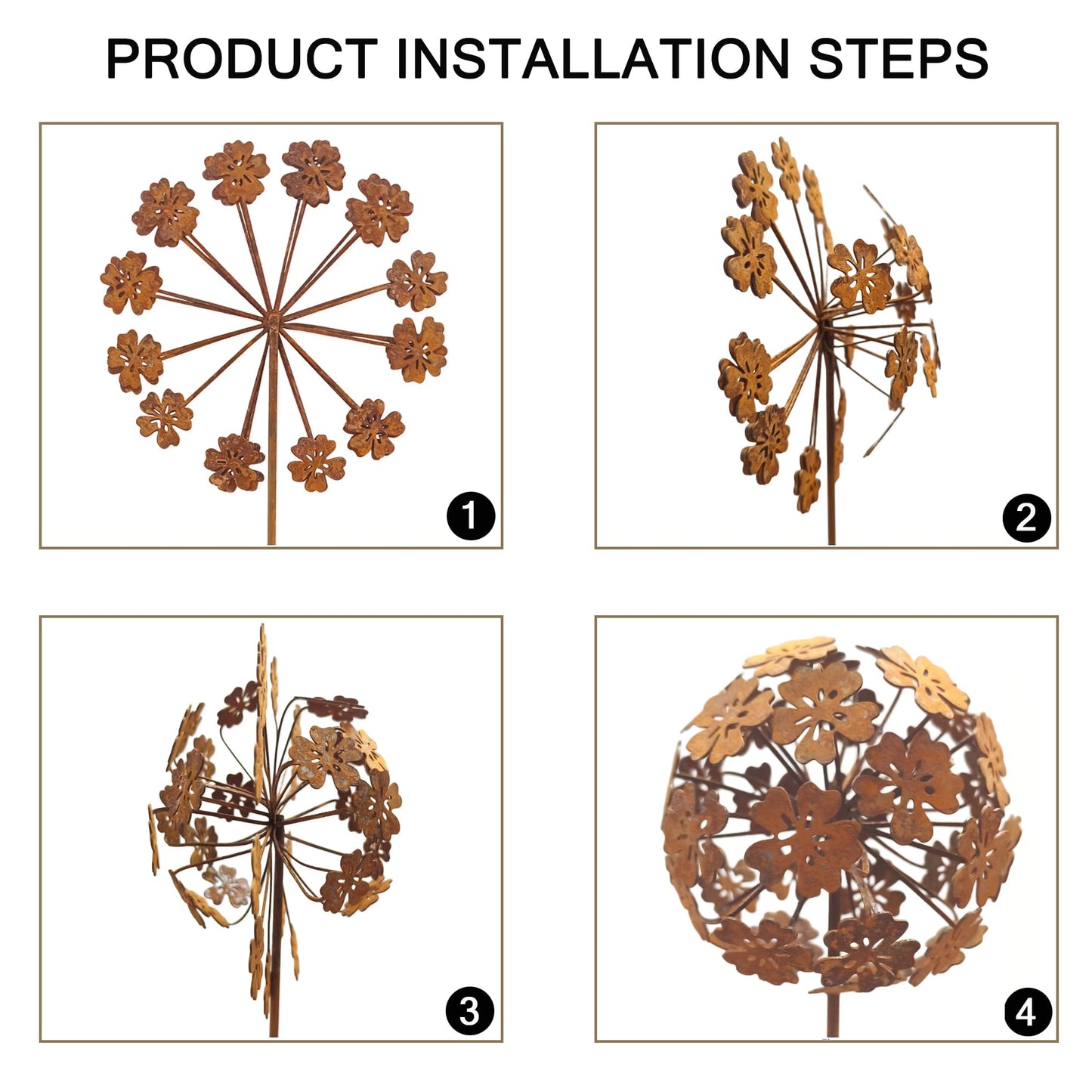 Lidengle 2 Pack Metal Flower Stakes for Outside, 3D Rusty Metal Plants Garden Statues Yard Art, Outdooor Decorative Garden Stake for Flower Bed Lawn Balcony Flower Pot (Style 2)