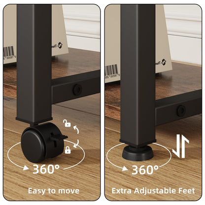 YAOHUOO Large Printer Stand with Storage Drawer, 2-Tier Under Desk Table for Home Office, Fits Fax Machine/3D Printer/Scanner (Brown)