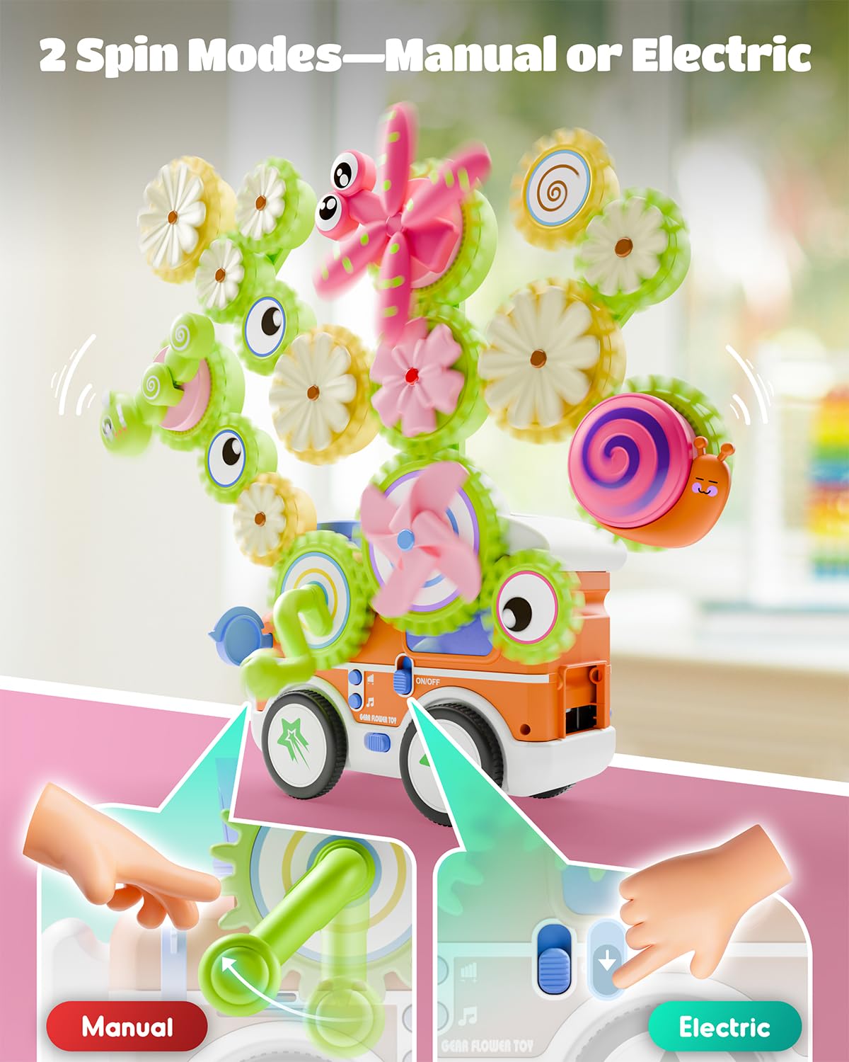 LIGHTDESIRE Montessori Toys for Toddlers 3 4 5 6 Years Old,Musical Baby Toy Train Electric Rotating Gear Flower Building Blocks Toddler Toys,Stem Toy DIY Assembly Birthday Gifts Baby Boy Girl
