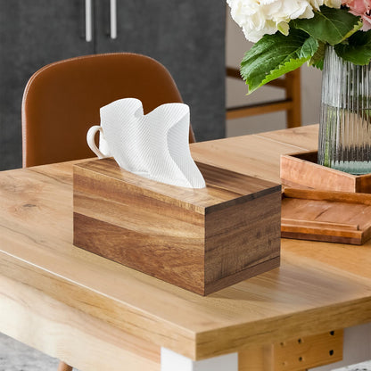 ALELION Rectangular Tissue Box Cover for 120, 160 Count Box - Acacia Wood Rectangle Tissue Box Holder - Decorative Facial Cube Tissue Box Cover for Tabletop Night Stands Bathroom Office