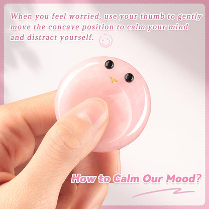 ZHIYUXI Rose Quartz Crystals Emotional Support Worry Stones for Anxiety Relief Items Stress Relief Gifts Encouragement Gifts for Women Smile Worry Stones Calming Gifts Mothers Day Gifts