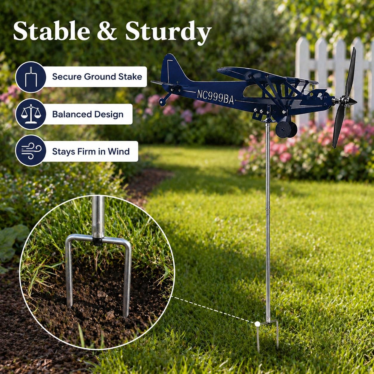 SDFRT Blue Airplane Weathervane, Kinetic Metal Wind Spinners for Yard and Garden, 3D Kinetic Wind Spinner Wind Catchers Sculpture, Airplane Weathervane Metal Wind Spinner (28 x 32 cm)
