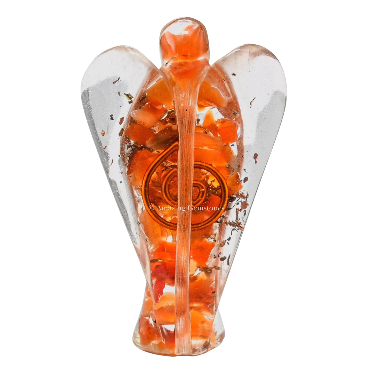 Amazing Gemstone Carnelian Guardian Angel Figurine Pocket Crystal Angel for Protection - Orgone Guardian Angel with Orgonite Layer and Natural Crystal for Healing Gift (2 Inch, Organite)