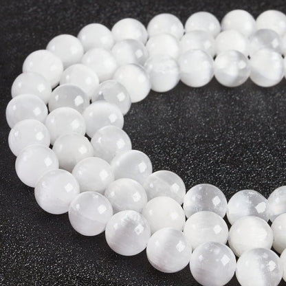 35pcs 10mm Natural White Cat Eye Beads Gemstone Beads Round Loose Beads for Jewelry Making