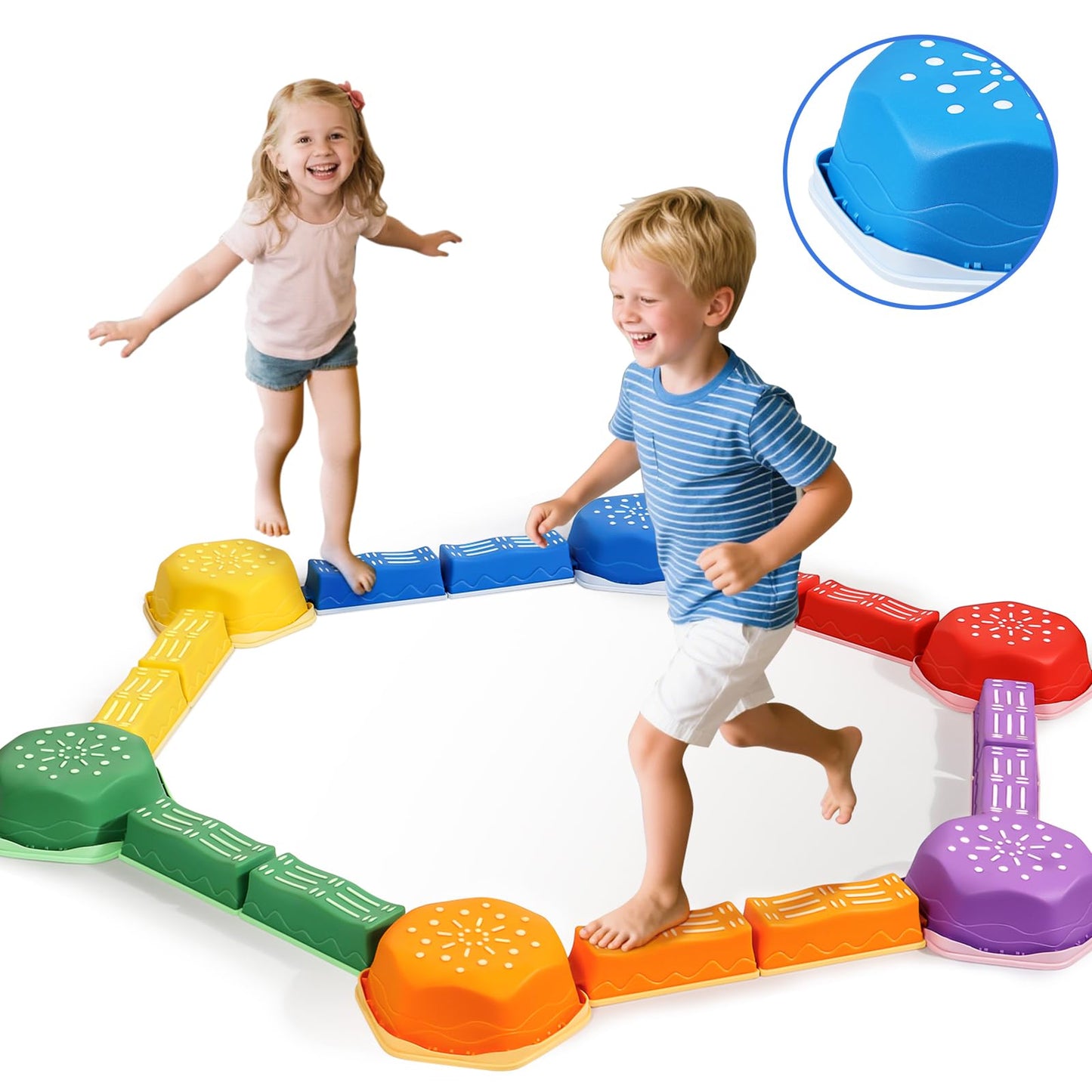 HappyField Balance Beam for Kids 18Pcs Non-Slip Stepping Stones Obstacle Course for Toddlers 3 Years + Indoor Outdoor Balance Board Kids Sensory Montessori Interactive Toys (Green)