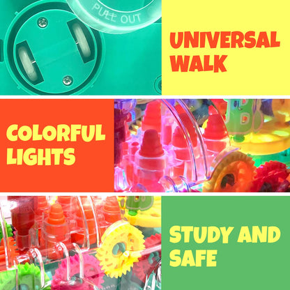 Tooty Toy Transparent Sensory Train Toy -Interactive Light up Toys for Kids- Musical Train Toys with LED Light for Toddlers- Colorful Moving Gears- Tummy Time Crawling Baby Toy