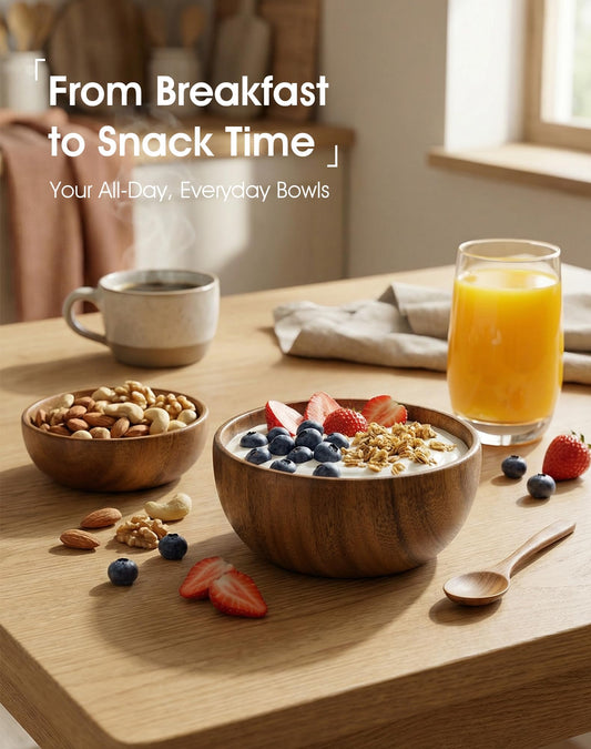 GleeNflux Acacia Wood Salad Bowl Set, 3-Piece Natural Solid Wood Serving Bowls, Handcrafted & Hand-Polished, Wooden Salad Bowls for Kitchen & Dining for Pasta, Yogurt, Fruit, Snacks & Gift Giving