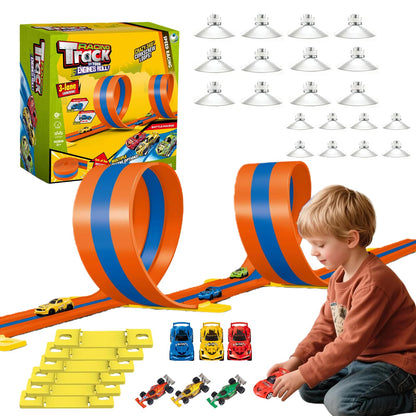Flexible Race Track 3-Lane 15ft Race Car Track Compatible with Diecast 1/64 Scale Cars, Flexible Car Track Race Ramp Toy with Strong Suction Cups