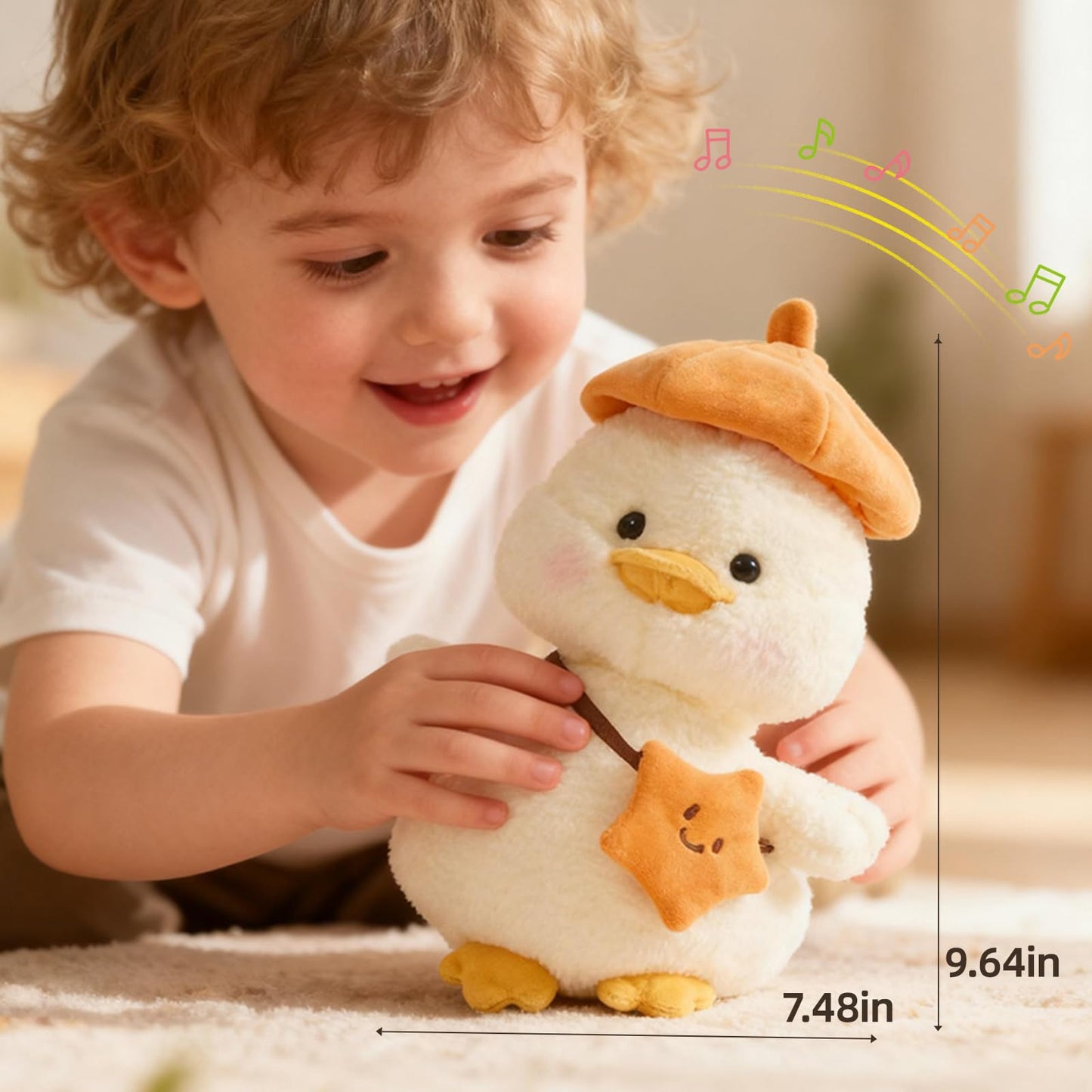 Plush Interactive Talking Duck Toy for Baby Toddler, Toys Boys Girls Gifts Singing Mimicking Repeating What You Say,Head Sway Duck with 8 English Songs for Toddlers 1-3 Years Old, White