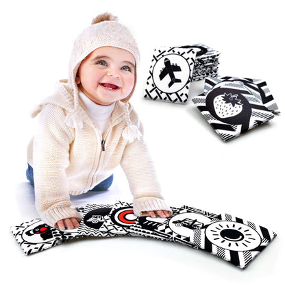 Black White Soft Flash Cards with Cloth Storage Bag for Baby and Infant, High Contrast Newborn Toys for 0 3 6 9 12 Months Boys and Girls, Gifts for Baby Shower（24PCS）