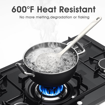 Silicone Cooking Utensils Set - 600°F Heat Resistant, Nonstick Kitchen Utensil Set with Spatulas, Spoons, Whisk, Tongs, BPA Free, Dishwasher Safe, Cream White