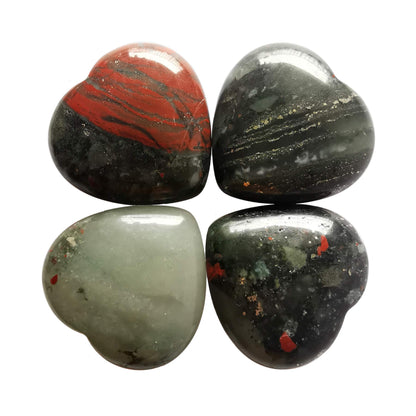 Loveliome 4 Pcs Natural Africa Bloodstone Love Heart Palm Stone Reiki Balancing Worry Stone(1 Inch)