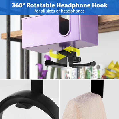 Rosyline 3-in-1 Desk Cup Holder & Clip-on Cup Holder, Clip on Desk Organizer – with Anti-Spill Function, Keeps Your Coffee, Headset, Phone & Pens Within Easy Reach, for Office Desk (Purple)
