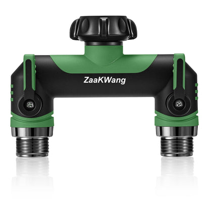 ZaakWang Garden Hose Splitter 2 Way, Heavy Duty Water Hose Spigot Bib Splitter, Outdoor Faucet Splitter with Shutoff Valve, T Adapter Connector with 3/4 - Inch GHT Thread (Green)