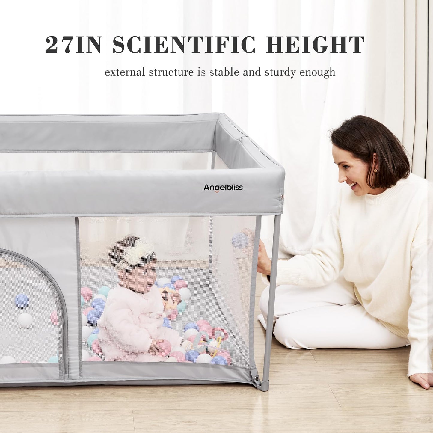 Foldable Baby Playpen 50"×50", Out-of-the-Box Ready Playpen for Babies and Toddlers, Portable Play Yard with Breathable Mesh & ASTM F406 Certified(Light Grey)