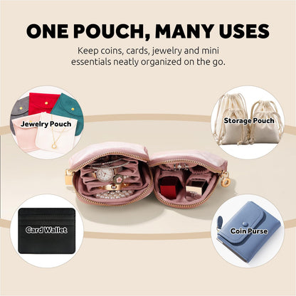 Lumayina Small Travel Jewelry Case Set 2-in-1 Detachable Velvet Pouches, Portable Jewelry Organizer Bag for Rings Earrings Bracelets, Gift Box for Women (Blush Pink)