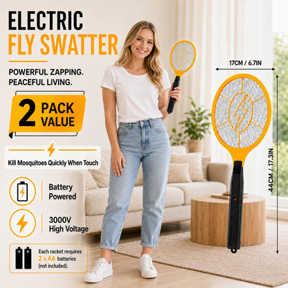 2 Pack Electric Fly Swatter, Bug Zapper Racket for Indoor Pest Control, Handheld Insect Killer Bat Battery Powered Electric Mosquito Swatter for Outdoor and Home