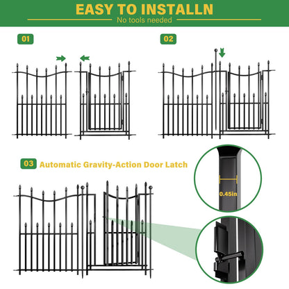 10 Panels No Dig Decorative Garden Fence, 24in(H)×22ft(L) Heavy-Duty Rustproof Metal Panels, Outdoor Dog Barrier for Yard & Patio, Landscape, Border| Portable Temporary Fencing