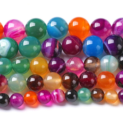 10MM Natural Stone Colorful Stripe Agate Energy Healing Beads Round Loose Beads for Jewelry Making Bracelet 72pcs 2 Strands 32"