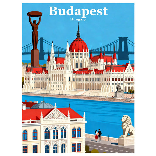 JZHYOAN 30x40cm 5D Budapest Hungary Vintage City Travel Posters Landscape Diamond Art Painting Full Round Drill Modern Canvas Wall Art Posters Gem Arts and Craft Wall Decor Mosaic Cross Stitch Kit