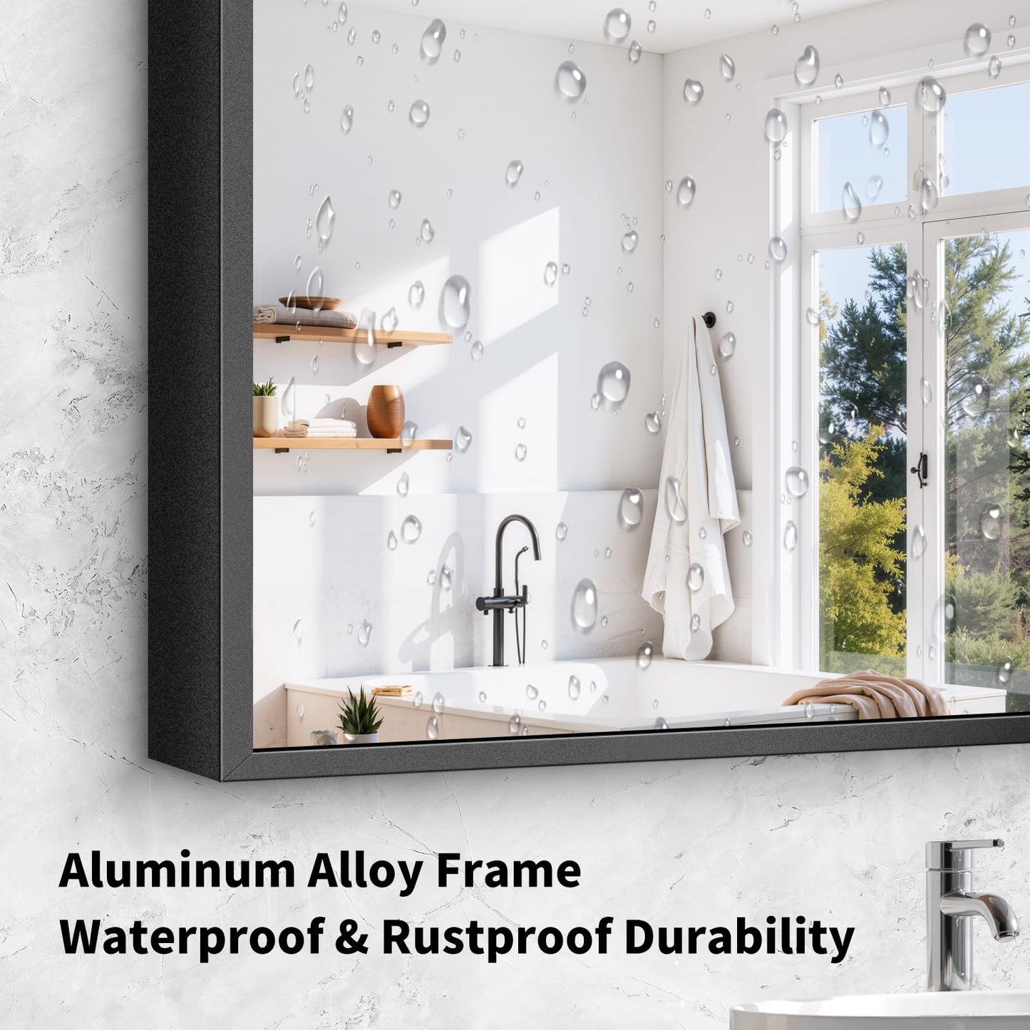 Koonmi Black Framed Bathroom Mirror - Shatterproof 30"x50" Tempered Glass, HD No Distortion, Horizontal/Vertical Mount, Modern Matte Aluminum Alloy Frame