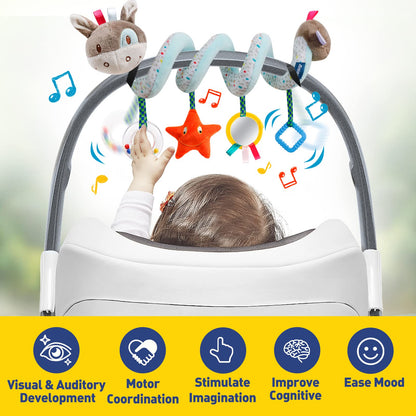 GKDOMS Baby Car Seat Toys Activity Stroller Toy for Boys Girls 0 3 6 9 10 12 Months, Spiral Hanging Plush Toys, Baby Shower Thank You Gifts