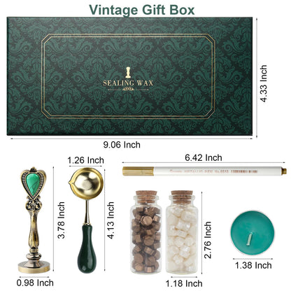 Letter Wax Seal Stamp Kit, Andotopee Wax Seal Kit Initial Alphabet W Sealing Wax Stamp Head 3pcs, Vintage Wax Stamp Seal Kit with Wax Seal Beads, Wax Seal Warmer Tools, Wax Seal Pen, Gift Box Set