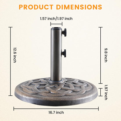 NEWBULIG 22 LBS Patio Umbrella Base, Heavy-Duty Resin Outdoor Umbrella Stand, Weather-Resistant Powder Coated Umbrella Holder for Garden/Backyard/Deck/Pool, 2 Securing Knobs & 2 Rod Adapters, Bronze