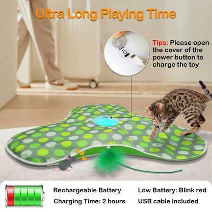 umosis Interactive Cat Toys Rechargeable,Moving Concealed Feathers,Real Mouse Squeaky,Touch Activated Cat Kitten Toy Exercise Toys for Indoor Bored Adult Cats