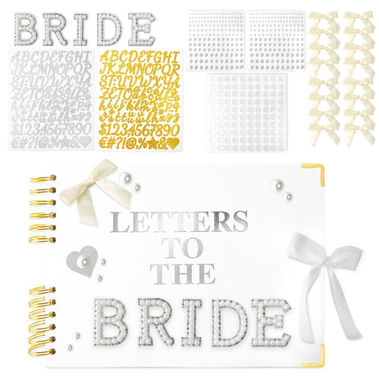 Letters to The Bride Scrapbook - 12.2 Inch Large Wedding Guest Book with PU Leather Cover - DIY Memory Book Kit for Bridal Shower Gift and Anniversary - Personalized Vow Journal with Stickers