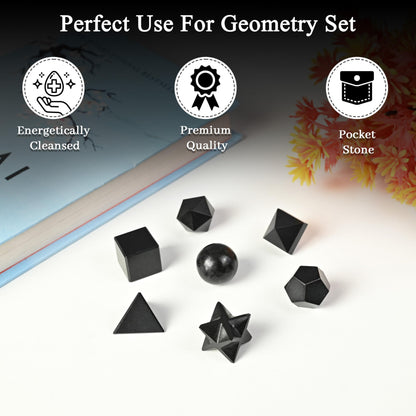 Crocon Black Tourmaline 7Pcs Platonic Solids Crystal Geometry Set, Platonic Solids Sacred Geometric Stones for Meditation Reiki Balancing Healing Chakra Stone Cleansing Spiritual Good Luck (15-20 mm)
