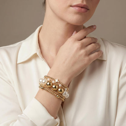 Qiuseadu Chunky Gold Beaded Stack Bracelets Beads Ball Cross Colorful Statement Bracelets Set for Women (Classic Gold Cross)