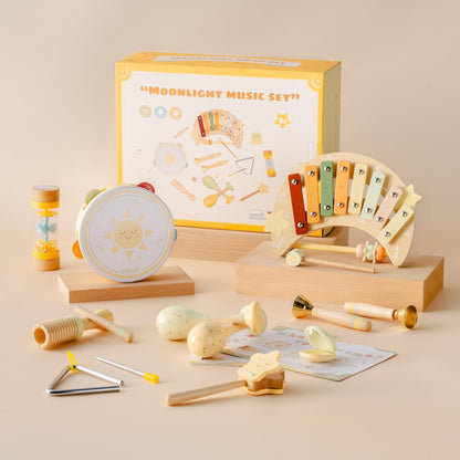 ROBUD Toddler Musical Instruments, Montessori Wooden Baby Musical Toys, Neutral Colors Musical Toys for Toddlers 1-3, Educational Percussion Set, for Boys and Girls(Star and Moon Theme)