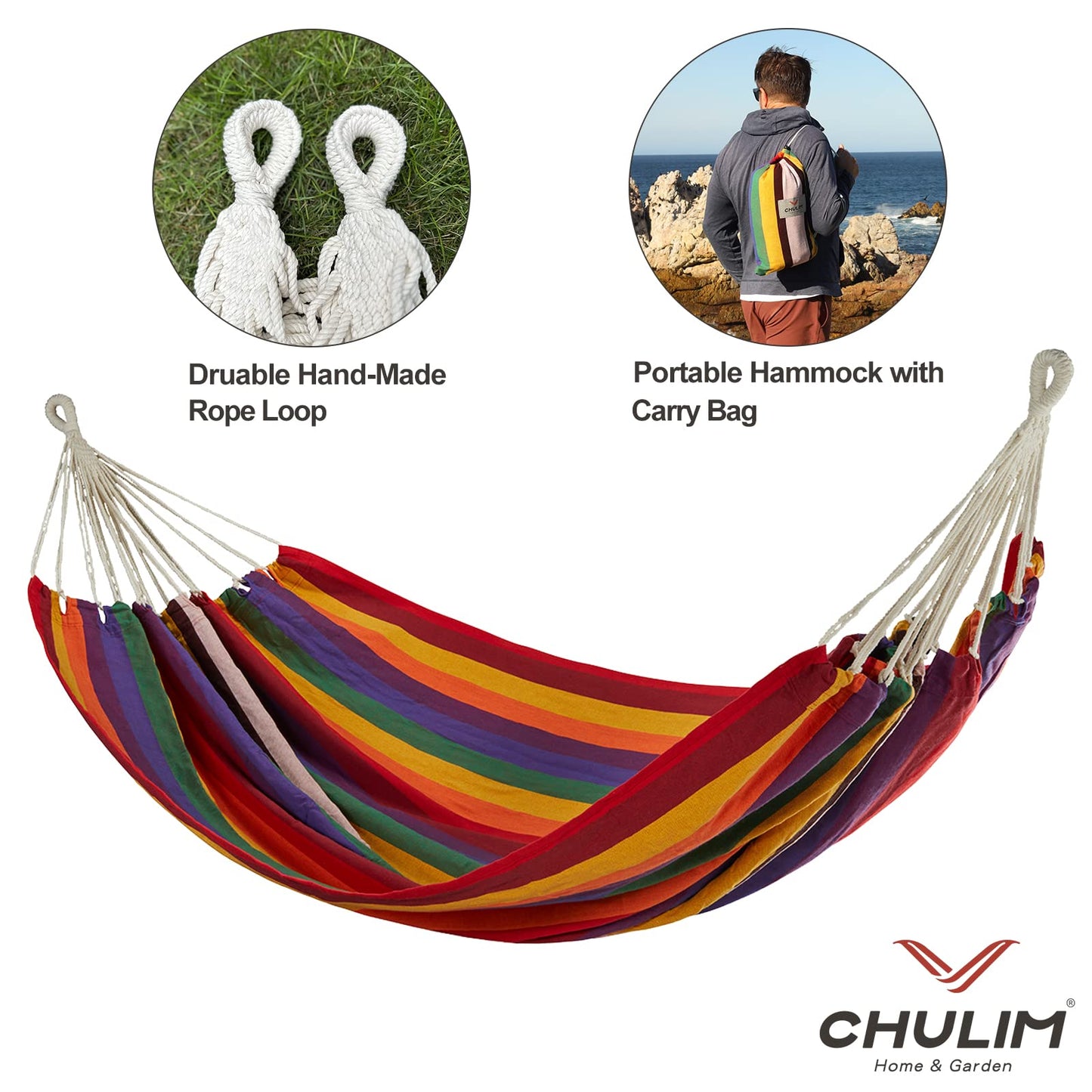CHULIM Brazilian Double Hammock with Tree Straps,Extra Large 240x160cm,2 Persons Hammock for Backyard Patio Outdoor and Indoor,450lbs Weight Capacity,Soft Woven Cotton Fabric