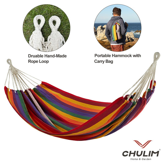 CHULIM Brazilian Double Hammock with Tree Straps,Extra Large 240x160cm,2 Persons Hammock for Backyard Patio Outdoor and Indoor,450lbs Weight Capacity,Soft Woven Cotton Fabric