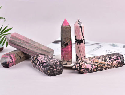 Rhodonite Stone Tower Obelisk Healing Crystal Stone Wand Natural Reiki Meditation Gifts 1.7-2.2 LBS